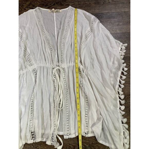 Michael Stars Womens White Honeymoon Caftan Boho Fringe Beach Cover OS - Picture 6 of 8